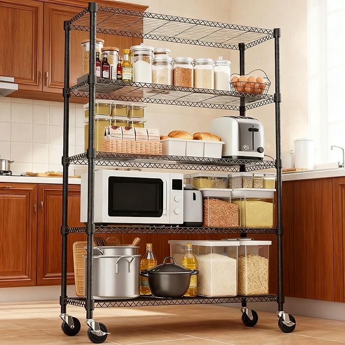 5 Tiers Shelf 1750 lbs Steel Storage Shelving Utility Shelving Unit Steel Organizer Wire Rack for Home,Kitchen,Office,Garage Black 17.7" D x 47.2" W x 76.8" H