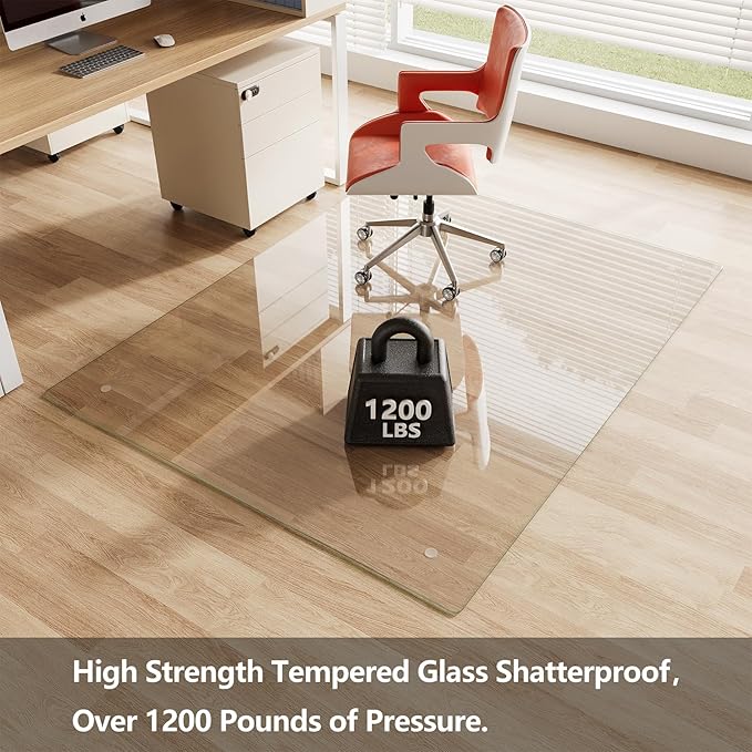 Koonmi Chair Mat for Carpet, Tempered Glass 50"x65" Office Chair Mat, Glass Chair Mats Protector with Rounded and Polished Edges, Ideal for Hardwood Floor, Wooden Floor, Carpet, Desk Rolling Chair