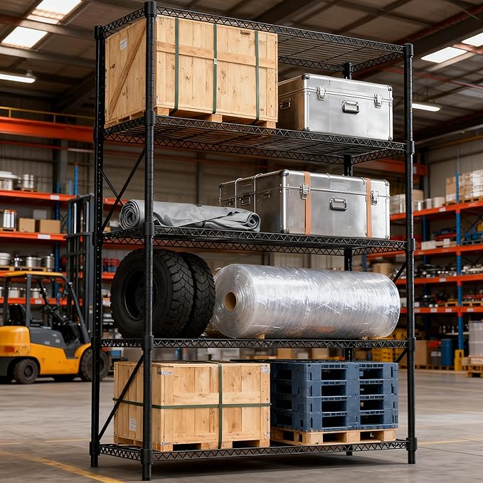 5 Tiers Shelf 1750 lbs Steel Storage Shelving Utility Shelving Unit Steel Organizer Wire Rack for Home,Kitchen,Office,Garage Black 17.7" D x 47.2" W x 72.4" H