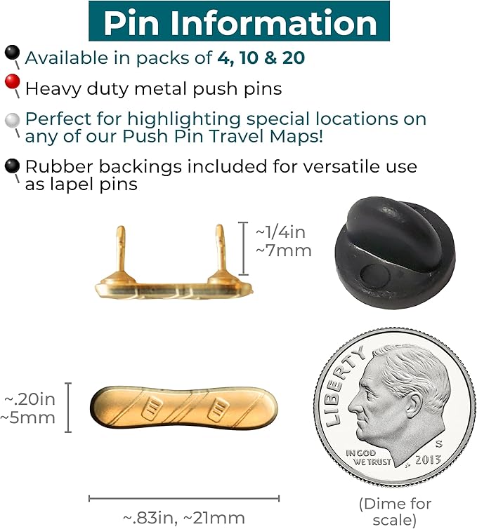 Snowboard Push Pins – Gold Snowboard Map Pins for Cork Boards, Maps, or Lapel Use - Designed in USA - Set of 4