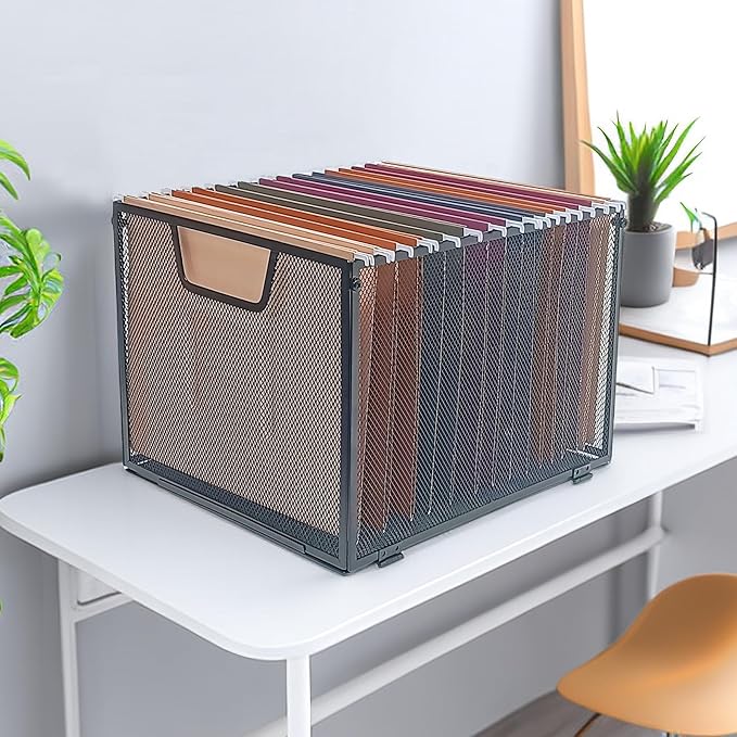 2 Pack Metal File Baskets,Hanging File Folder Organizer,Office File Box,Letter Size,Black (2)