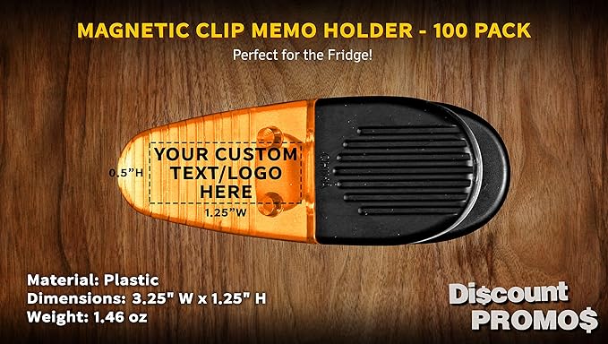 100 Magnetic Memo Holders Set - Customizable Text, Logo - Large Clip, Plastic - TOrange