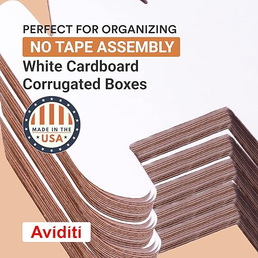 AVIDITI Cardboard Storage Bins, Open Top Bin Box, 24" L x 8" W x 4-1/2" H, 50-Pack | Small for Inventory, Organization, Parts, Garage, Warehouse or Home Cubby, Oyster White 24x8x4.5 BINMT824