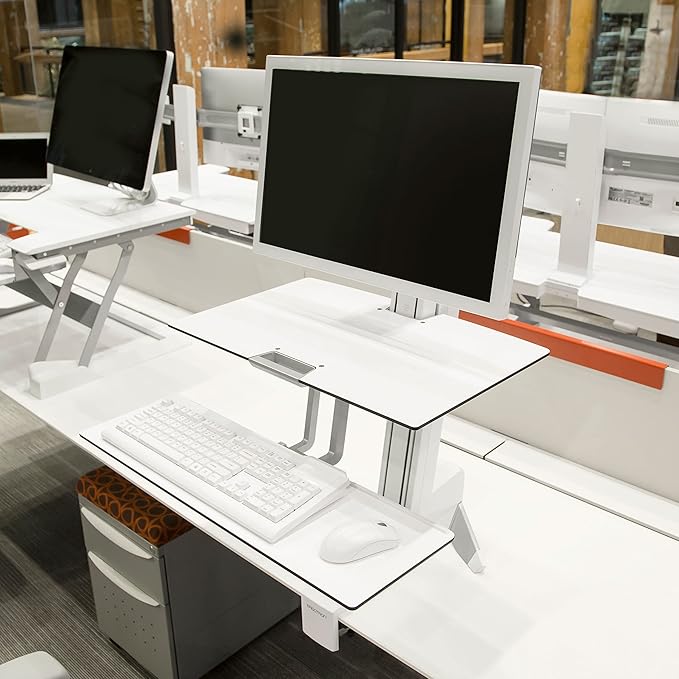Ergotron – WorkFit-S LD Single Monitor Standing Desk Converter, Sit-Stand Workstation for Tabletops – 6 to 16 lbs, White