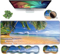 Ergonomic Keyboard Wrist Rest & Mouse Pad Wrist Rest Set, Large XXL Gaming Desk Mat 31.5"x 11.8", Non-Slip Base, Memory Foam, Easy Typing Pain Relief for Office & Home, Shore Palms Tropical Beach