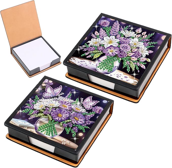 2 pcs Vase Diamond Painting Kit Note Box,Memo Paper Storage Box Diamond Art,Sticky Note Holder Diamond Art,Diamond Painting Memo Pad For Office Desk. (Vase)