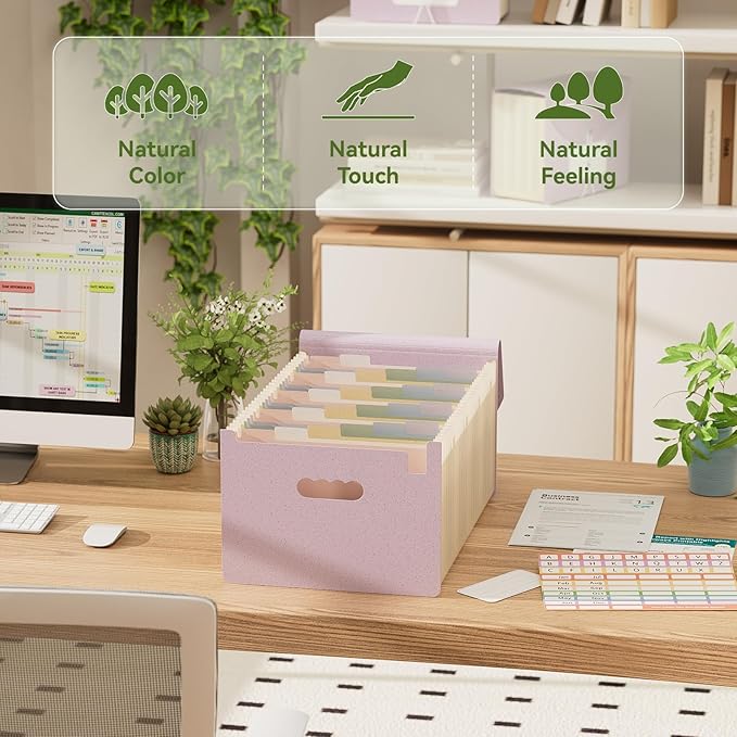 Accordion File Organizer, 26 Pockets Wheat Straw Expanding File Folder, Monthly Bill Receipt Organizer, A-Z Tabs, 100% BPA Free, Return to Nature, Healthy Living-Lavender Purple