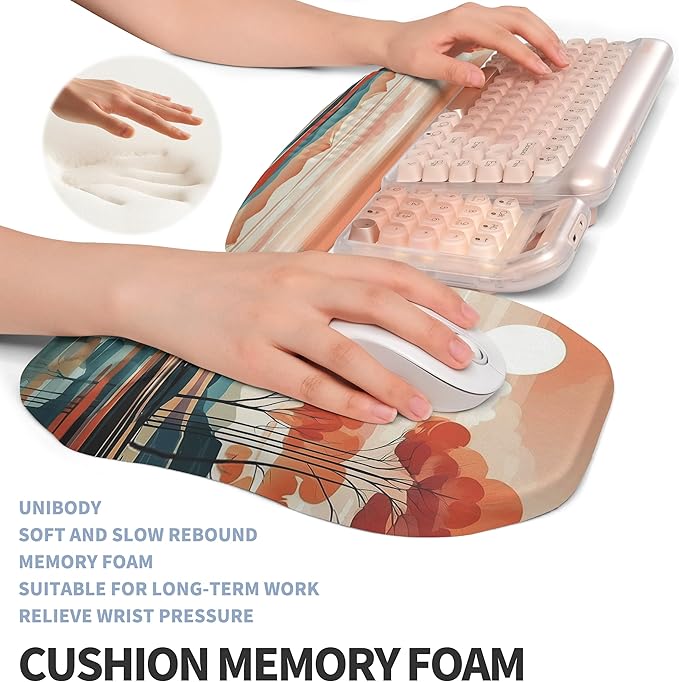 2-in-1 Ergonomic Set, Wave Keyboard Wrist Rest and Massage Slope Mouse Pad Wrist Support, Rebound Memory Foam for Relieve Carpal Tunnel Syndrome and Wrist Pain (Landscape)
