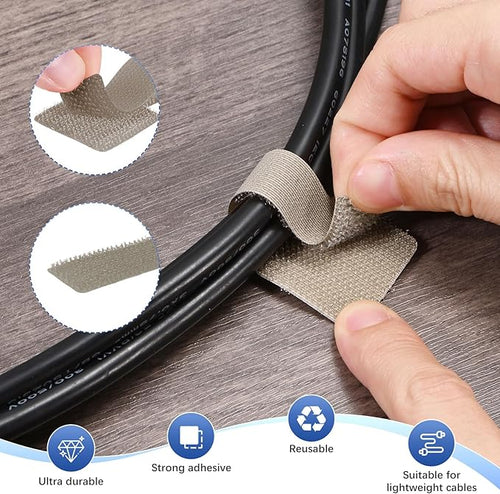 40-Pack Hook and Loop Cable Ties, 3.5 x 1.1 Inch Adjustable Self-Adhesive Cord Organizer for Desk/Home/Wall/Office Essentials, Cable Management Under Desk [Beige]