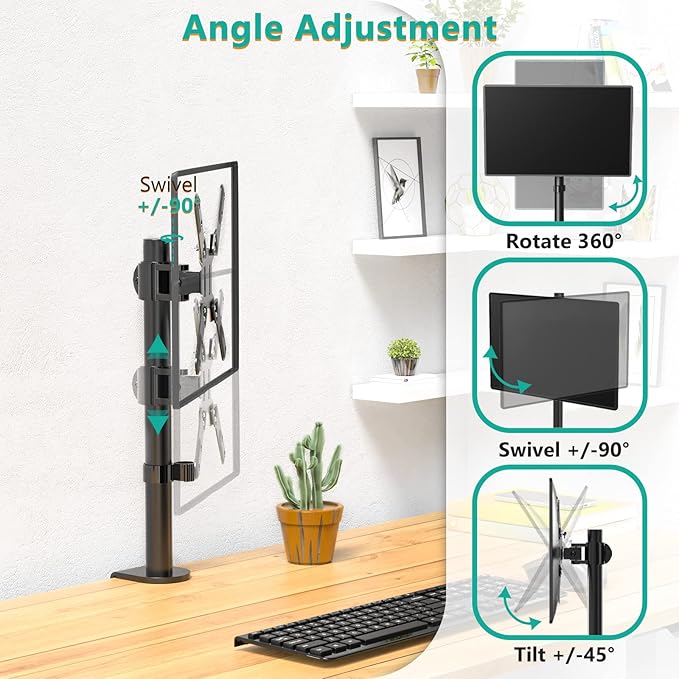 WALI Single Monitor Mount for 1 Computer Screen up to 42 inch, Fully Adjustable Monitor Arm Holds up to 22 lbs, Mounting Holes up to 200x200mm (M001SXL), Black