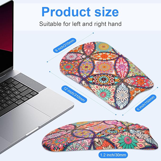 Ergonomic Wrist Mouse Pad with Massage Design, Mandala Style, Y Folk Style Mandala Color, Lycra Material