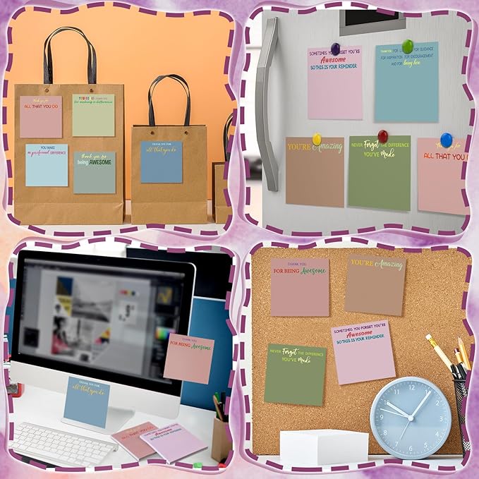 Yinder 12 Pcs Employee Appreciation Sticky Notes New Year Gift Bulk Motivation Sticky Note Pads Inspirational Gift for Teacher Nurse Staff Coworker Office Supply 3 x 3'' (Appreciation,Morandi)
