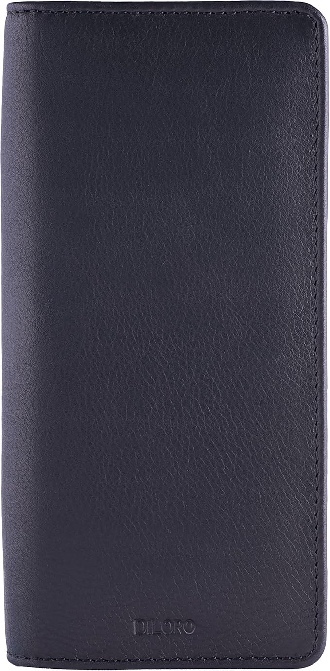 DiLoro Leather Zippered Triple or Quad Pen Case Pencil Pouch Holder for Three or Four Fountain Ballpoint Rollerball Pens or Glasses (Nappa Black)