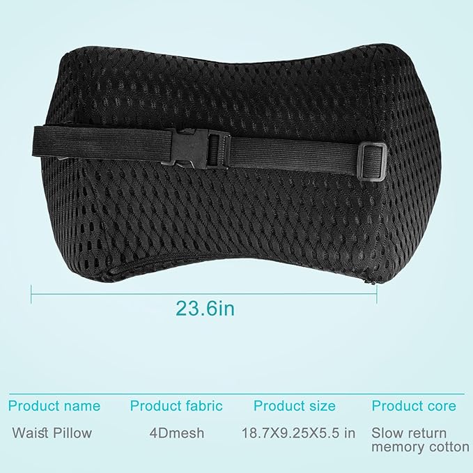 Lumbar Support Pillow, Memory Foam pad is Used to Relieve Lower Back Pain, which can be Easily Fixed with Bandages (Black) in The Back of Office Chairs, Cars, beds and Other Places…, CY0045