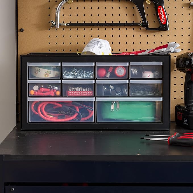 IRIS USA Small Plastic Storage Drawers, 10-Drawer - 2 Pack, Stackable Teacher Toolbox Craft Small Parts Bead Screw Hardware Building Bricks Organizer, Drink and Water Flavor Packet Organizer, Black