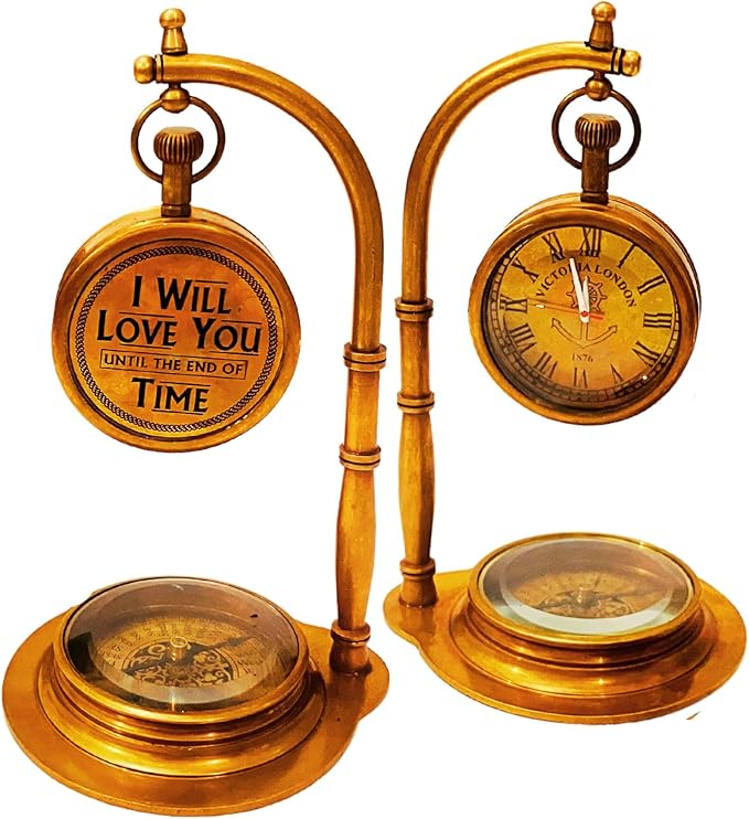 Anniversary Table Clock Compass Gift for Him Her | Vintage Decorative Desk Clock Romantic Gift Ideas for Husband Wife Wedding Anniversary Celebration Gift lovers boyfriend girlfriend (LOVE YOU - NEO)
