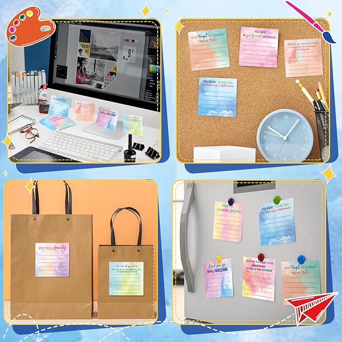 Yinder 24 Pcs Employee Appreciation Sticky Notes New Year Gift Bulk Motivation Sticky Note Pads Inspirational Gift for Teacher Nurse Staff Coworker Office Supply 3 x 3'' (Appreciation,Watercolor)