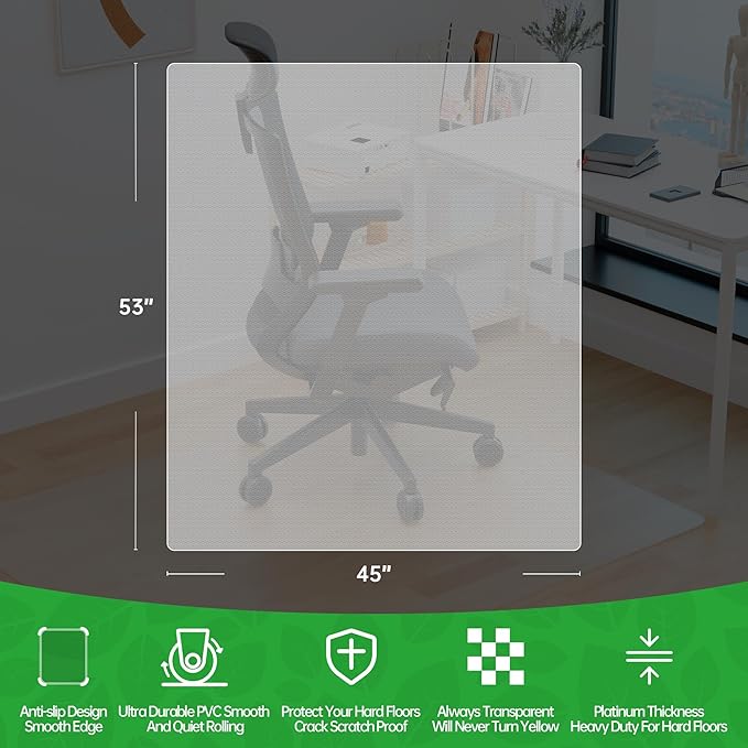 100pointONE Office Chair Mat for Hardwood Floors, Easy Glide Computer Chair Mat, Clear Floor Protector for Chairs 45" x 53"