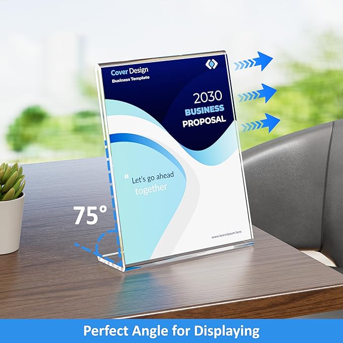 12 Pack Acrylic Sign Holder 8.5 x 11, Clear Desktop Acrylic Display Stands, L Shape Sign Holder, Plastic Flyer Stand for Displaying Posters Picture Flyers Menu