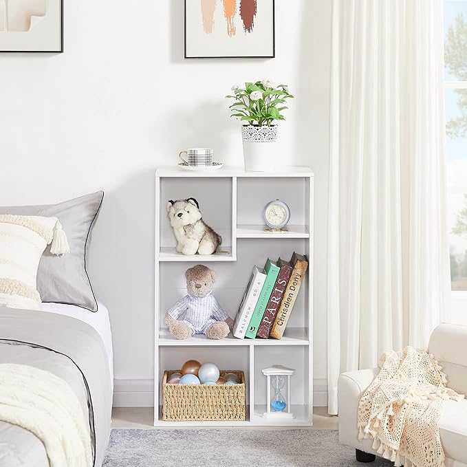 VECELO 5 Cube Modern Bookcases, 3 Tier Bookshelves, 31 Inch High Cubby Storage Organizer, Shelf Hight Up to 12.8 Inches Suit for Most Books, Vertical or Horizontal Use Available,Pearl White