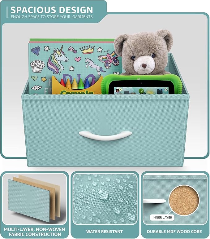 Sorbus Fabric Dresser for Kids Bedroom - Chest of 5 Drawers, Tall Storage Tower, Clothing Organizer, for Closet, for Playroom, for Nursery, Steel Frame, Fabric Bins - Wood Handle (Aqua)