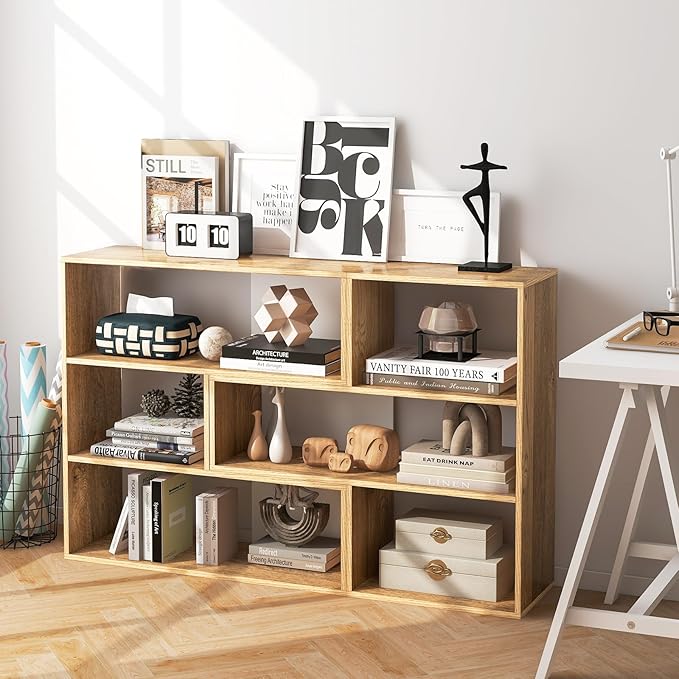 Tangkula 6 Cubes Bookcase, 2-Piece Separable Floor Standing Open Horizontal Bookshelf, Multifunctional Display Storage Shelf for Living Room Study Office (Natural, 6-Cube)