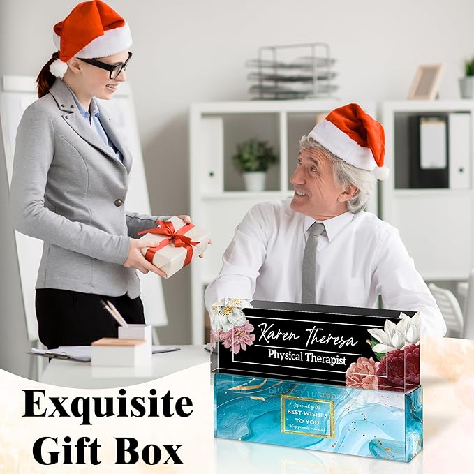 Ship Next Day-Custom Name Plate for Desk, Desk Name Plate Personalized, Acrylic Office Desk Accessories, Appreciation Gifts for Coworkers Employee Teachers Boss Women Men (Hibiscus Flower)