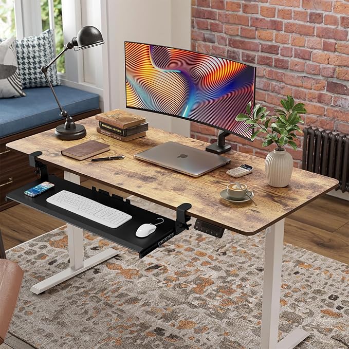 AX WABER Keyboard Tray Under Desk Pull Out with 3 Height Adjustable Extra Sturdy C Clamp Mount System, 32.8 (38 inch Including Clamps) x 12 Inch Slide-Out Platform Computer Drawer for Typing