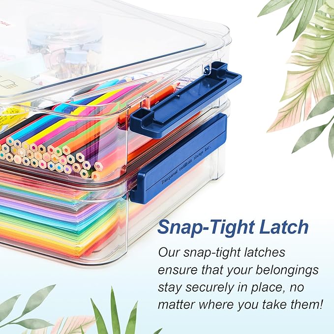 2 Pcs 5.5qt 9 x 13 Plastic Portable Project Case With Snap-Tight Latch Clear Stackable Storage Box With Lids Organizer Container For A4 File Photo Documents Scrapbook Craft Art Supplies