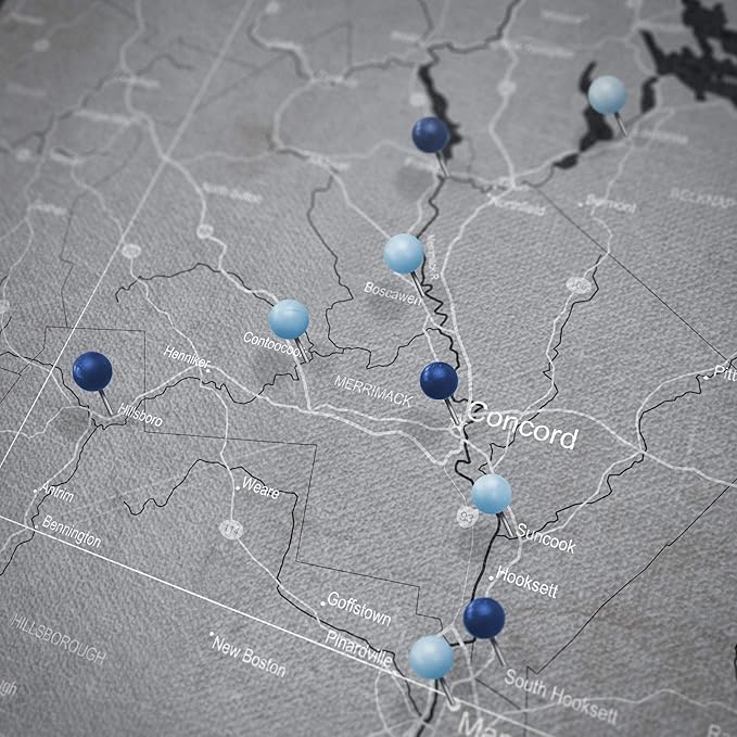 Conquest Maps Push Pin New Hampshire Map Board - With Push Pins to Mark Alabama Travels - Handmade in Ohio, USA - Design: Modern Slate