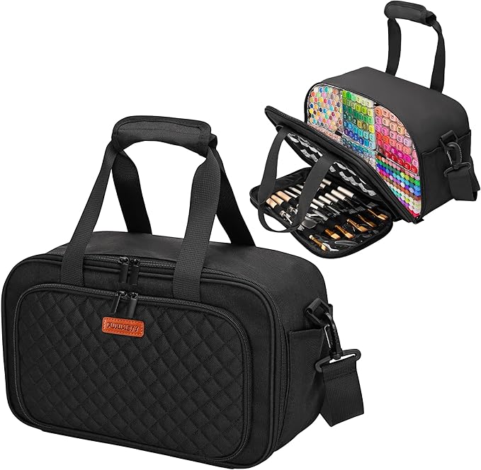 Marker Organizer Case with Shoulder Strap for 180-300 Markers, Large Marker Organizer Bag with Detachable Divider for Adults, Marker Travel Holder Case Bag for Various Markers, Black