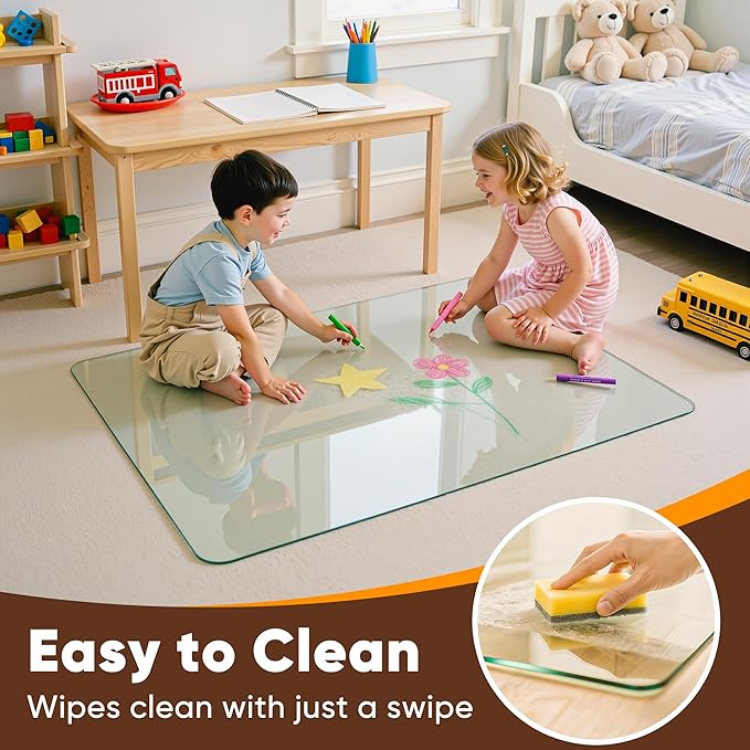 Antok Tempered Glass Chair Mat, 46"x55" Office Chair Mat for Carpet & Hardwood Floors, Heavy Duty 1/5" Desk Chair Mat for Smooth Rolling at Home or Office