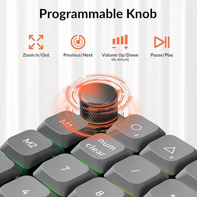 Keychron K0 Max Wireless Low-Profile Number Pad, QMK/VIA Programmable, Hot-Swappable Brown Switch, RGB Backlit, 2.4GHz & Bluetooth 5.3, 1000Hz Polling Rate, with Knob, for Windows/Mac
