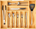 Umilife Large Expandable Kitchen Silverware Utensils Drawer Organizer, 2.5" Extra High Adjustable Drawer Divider with Curved Grooves, Bamboo Wood Cutlery Tray Flatware Holder