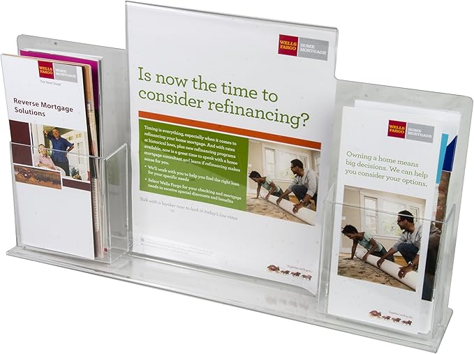 Clear-Ad - Clear Acrylic Combination Display with Flyer Holder 8.5x11 & Double Trifold Brochure Holders 4x9 - Plastic Plexiglass Magazine Stand & Pamphlet Literature Organizer (Pack of 1)
