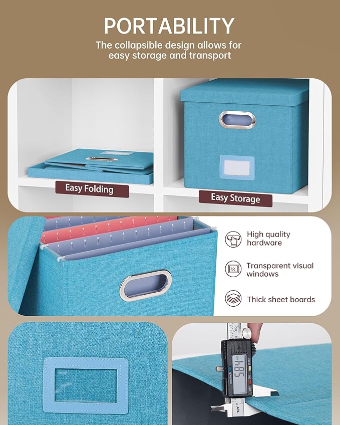 2 Pack File Storage Organizer, Document Organizer, Portable File Box with Lid, Fit for Letter/Legal File Folder Storage,Calamine Blue+Cobalt Green,Box only