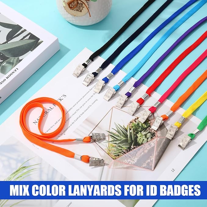 Patelai 100 Pack Double Clip Lanyards Bulk Face Mask Lanyard Twist Free 2 Hook Design Adjustable Badge Neck Strap for ID Name Badge Holder School Conference Office Class Essential (Mix Color)