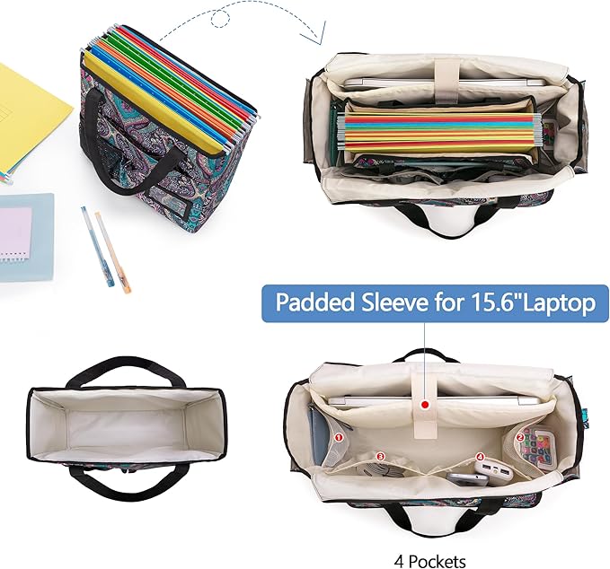 LoDrid File Bag with Extra Document Organizer Case for Letter Size File Folder, Large Utility Bag with 15.6” Laptop Padded Sleeve for Work, Business, Totem
