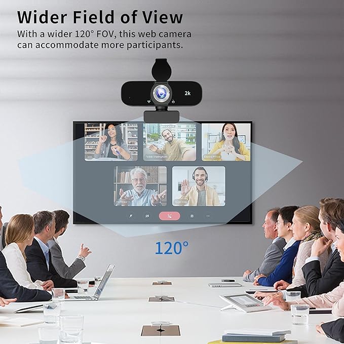 Lusinx 2K Webcam for Computer, USB Plug&Play, Auto Low Light Correction, Privacy Cover, Tripod, Wide Angle for Meeting/Online Video/Zoom, Web Cam with Microphone
