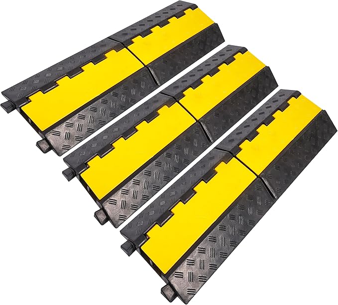 Rubber Cable Ramp Cable Protector Ramps Wire Hose Protective 2 Channel Traffic Rubber Plastic Cord Cover Speed Bump for Asphalt Concrete Gravel Driveway Outdoor, 3 Pack