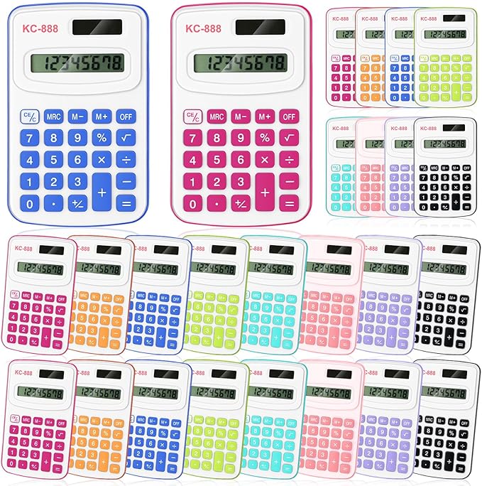 Treela 30 Pcs Pocket Size Calculator for Students Bulk Mini Handheld Cute Basic Standard with Button Battery 8 Digit Display Desktop Calculator for Office, School(Mixed Color)