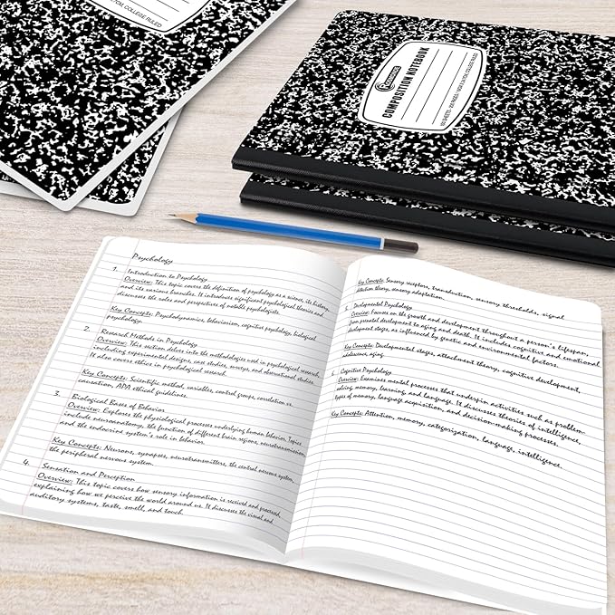 Rosmonde 50 Pack Bulk Composition Notebooks, College Ruled Notebook, 200 Pages (100 Sheets), 9-3/4 x 7-1/2", Hard Cover, Black Marble Composition Journal Book, Bulk Notebooks for School & College