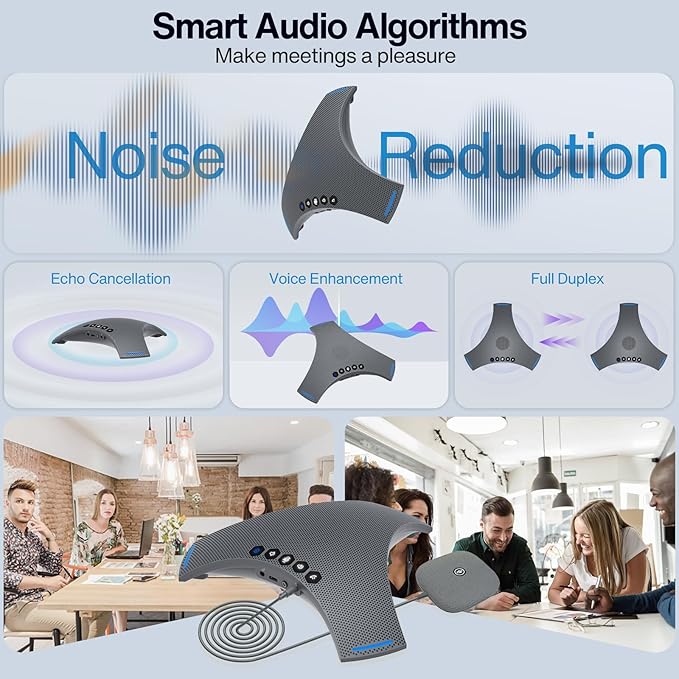RayBit Conference Speaker and Microphone - Bluetooth Speakerphone with Daisy Chain, AI Noise Cancellation, Voice Enhancement, Support Wireless Dongle, USB Connection, Compatible with All Meeting Rooms