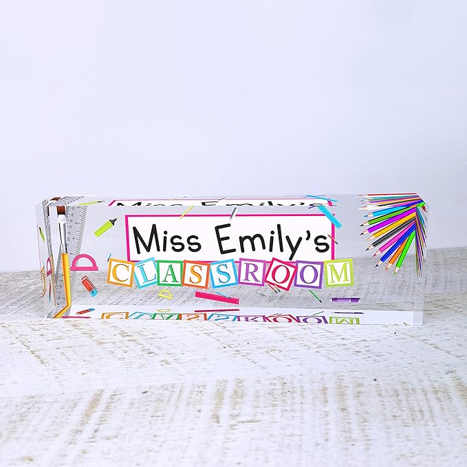 Artblox Acrylic Name Plate, 8'' x 2.5'', Personalized Teacher Desk Sign, Modern Signage