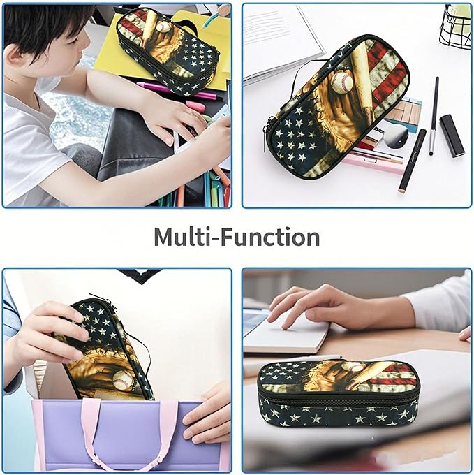 Baseball Flag Pencil Case Pencil Pouch Large Capacity Pen Bag School Office Organizer Stationery Storage Box For Girls Boys Teen Kids