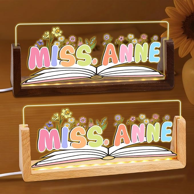 Ships Next Day, Personalized Teacher Name Plate for Office Desk - Teacher desk must haves, Custom Light Up Acrylic Desk Name Plate Teacher Appreciation Gifts, The Office Gifts for Teacher Office Decor