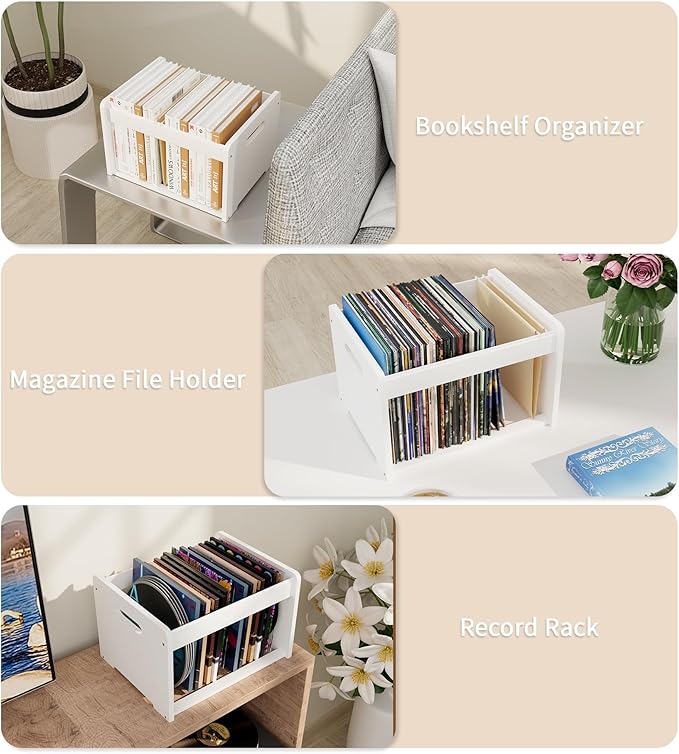 2 Pack Bamboo Hanging File Organizer, Office Desk File Organizer for Letter Size, Wood Hanging File Folders Organizer Record Holder Storage Stand Bookshelf Easy Assembly, White