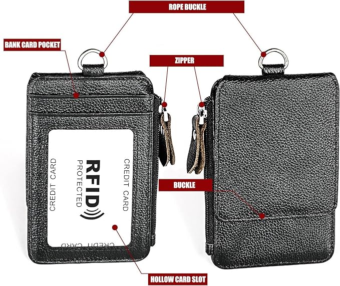 Aslana Genuine Leather ID Badge Card Holder with Lanyard RFID Blocking Protection (A2- Expresso)