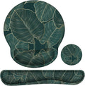 iLeadon Ergonomic Mouse Pad with Wrist Support, Easy Typing & Pain Relief, Keyboard Wrist Rest and Mouse Pad Set with Non-Slip Base for Computer Home, Green Leaves