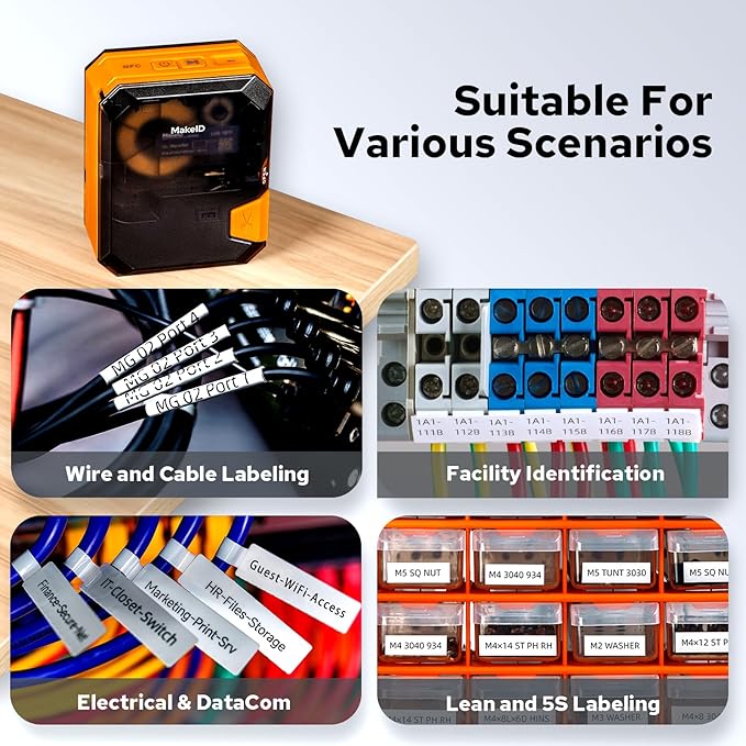 Makeid P31S Industrial Label Maker, Portable Bluetooth Printer with 0.75" x 19.68ft L Label, Wire and Cable Labeling Machine for Job Sites, Heat Shrink Tubing Labeler Updated Version